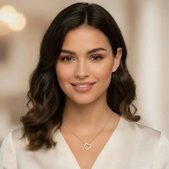 Swarovski Pave Open Heart Necklace • 14K Gold Overlay • Luxury Snake Chain - Picture 2 of 2